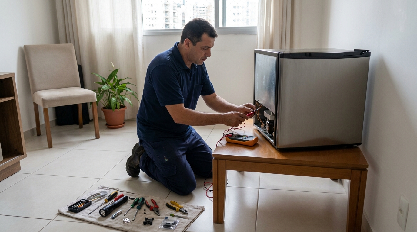 Técnico de conserto de frigobar em residência em Cotia‑SP